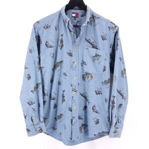 Tommy Hilfiger AOP fish print button down shirt 90s 1990s vintage